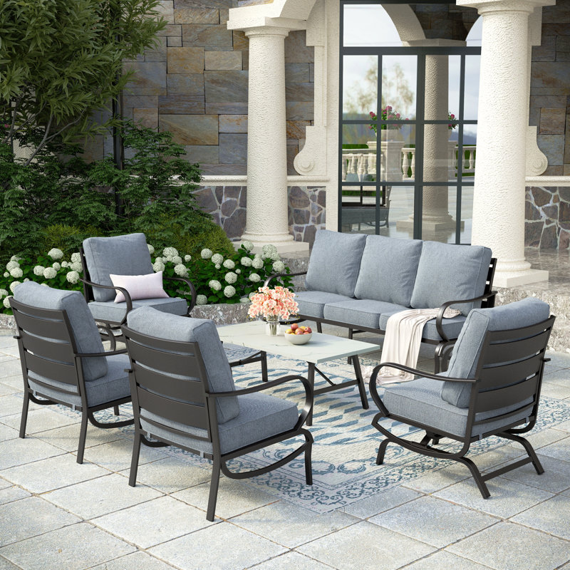 Tapasi 7 - Person Patio Conversation Set with 2 Rocking Lounge Chairs  & Sofa, Gray