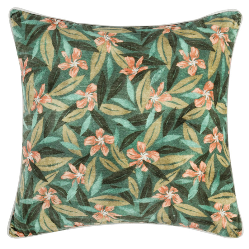 Lamia 22" Cotton Velvet Fabric Botanical Clay Throw Pillow, Green