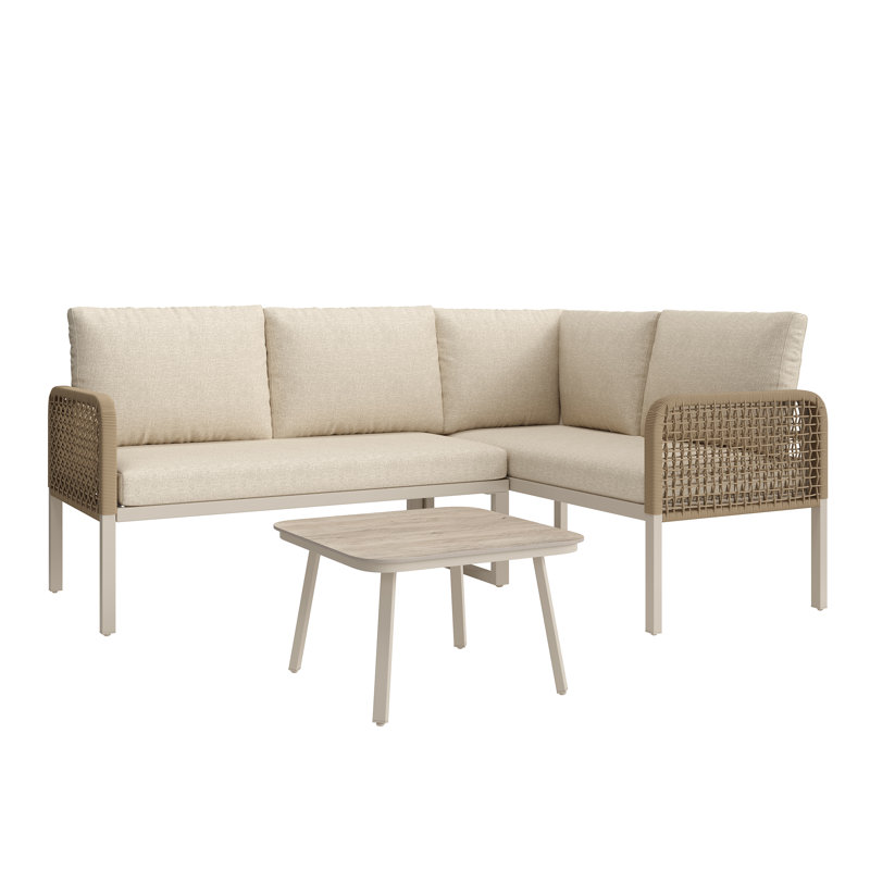 Outdoor Conversation Set 4 Places With 2 Sofas And 1 Coffee Table Beige