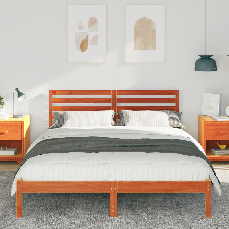 Solid Wood Bed, European Kingsize (160 x 200 cm), Wax Brown