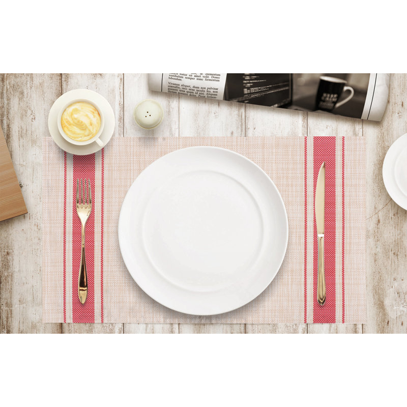 Rialta Striped Rectangle Placemat, Beige/Red