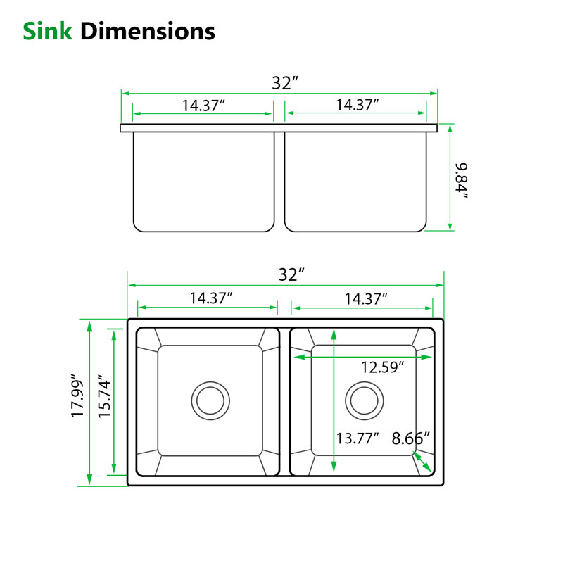 32'' L Double Bowl Quartz Kitchen Sink