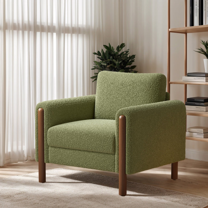 Chaise d'appoint rembourrée 35,48 po avec pieds en bois , Polyester vert