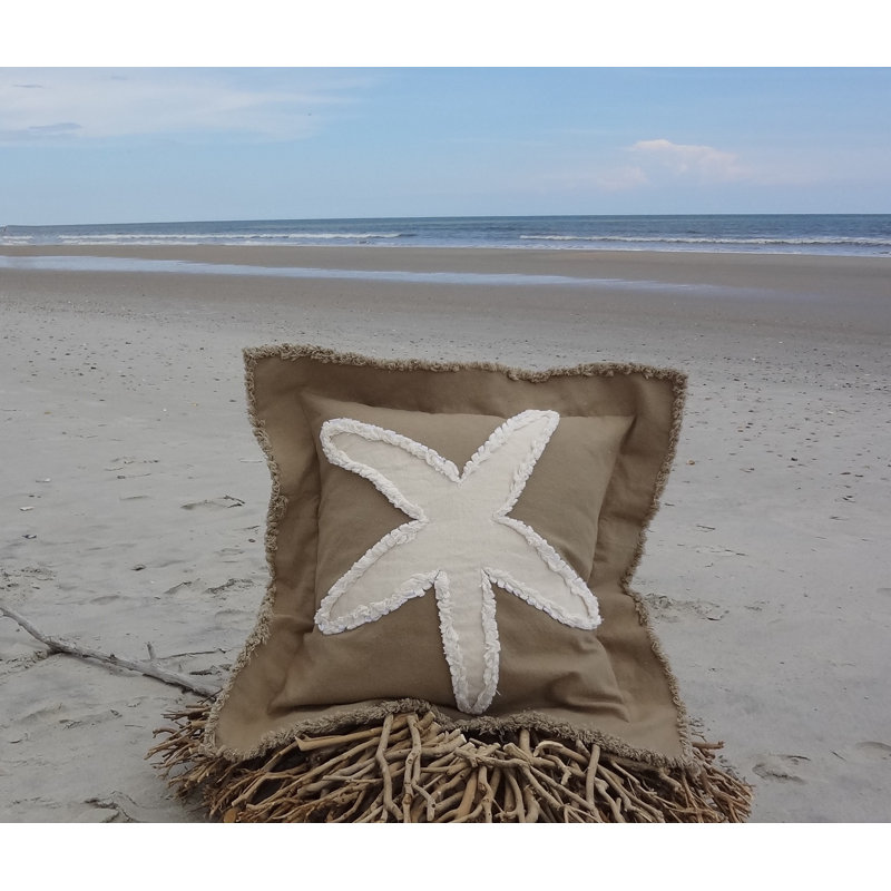 Cotton Reversible Throw Pillow, 22" H x 22" W, Khaki/Ivory