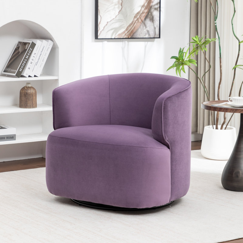 Fauteuil demi-tonneau pivotant rembourré Tybias, Mauve