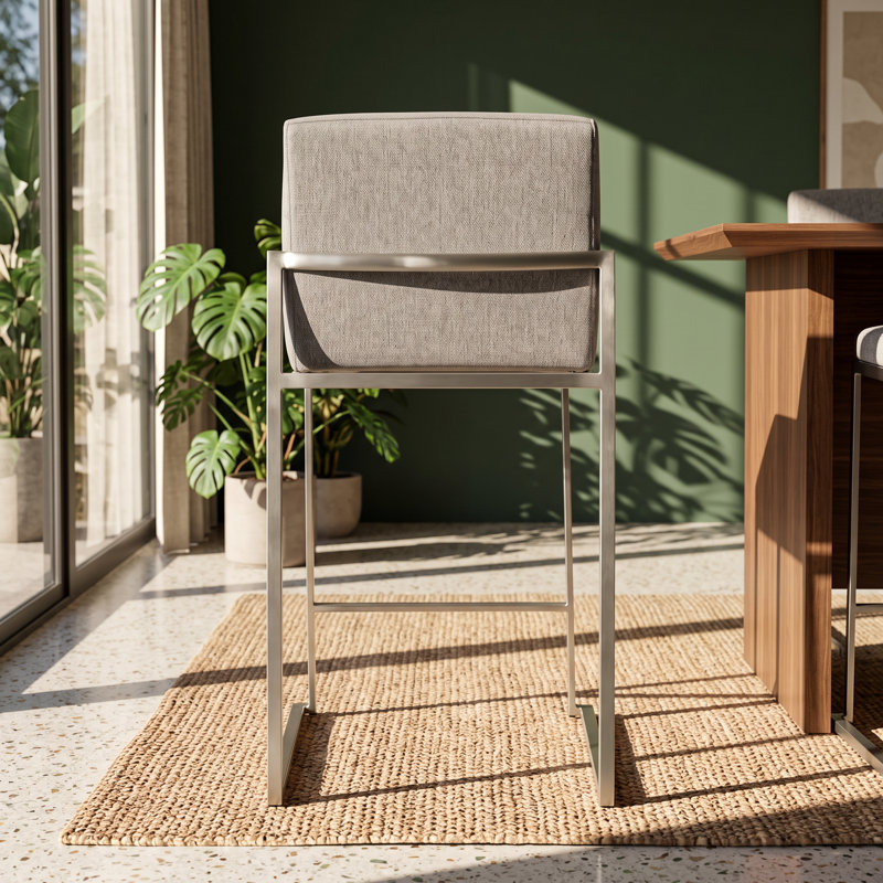 Tabouret de comptoir à dossier haut en acier inoxydable l 19,5 po x P 16,5 po x H 35,5 po Fuji
