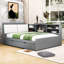 Lit plateforme en bois avec tête de lit tapissier, rangement intégré et lit gigogne simple-3941229-3941231