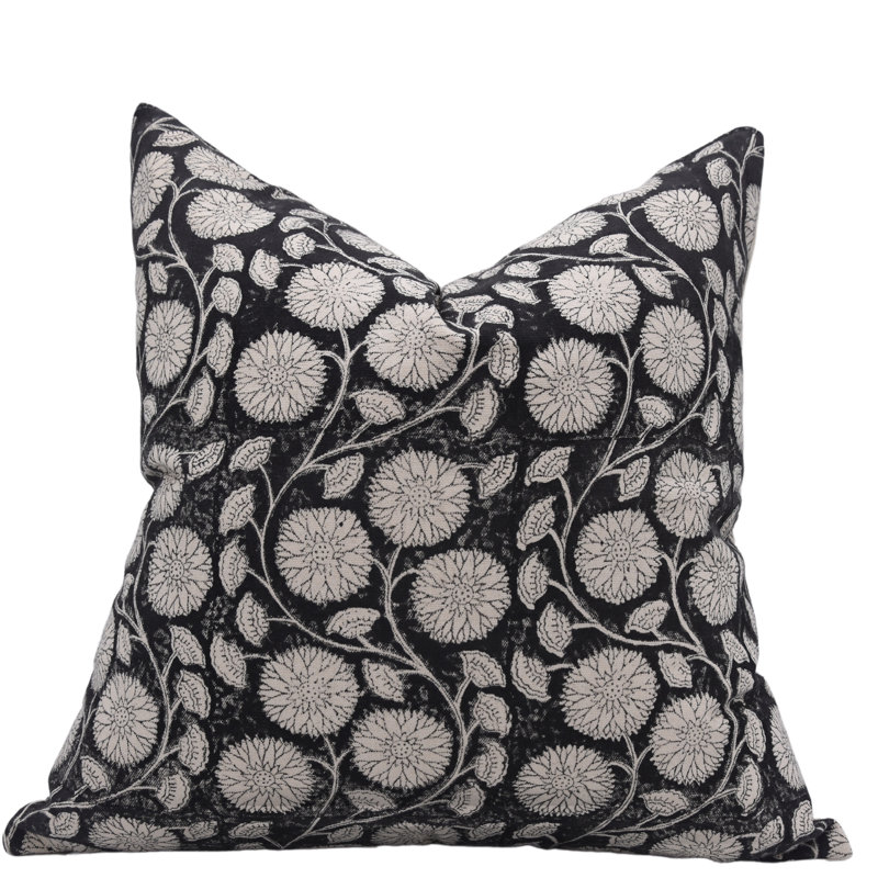 Fabdivine Sudrsan Jaal Boho Block Print Pillow Cover Black Natural Fabric Cushion for Couch, Sofa & Bed Décor-14X14 Inch 