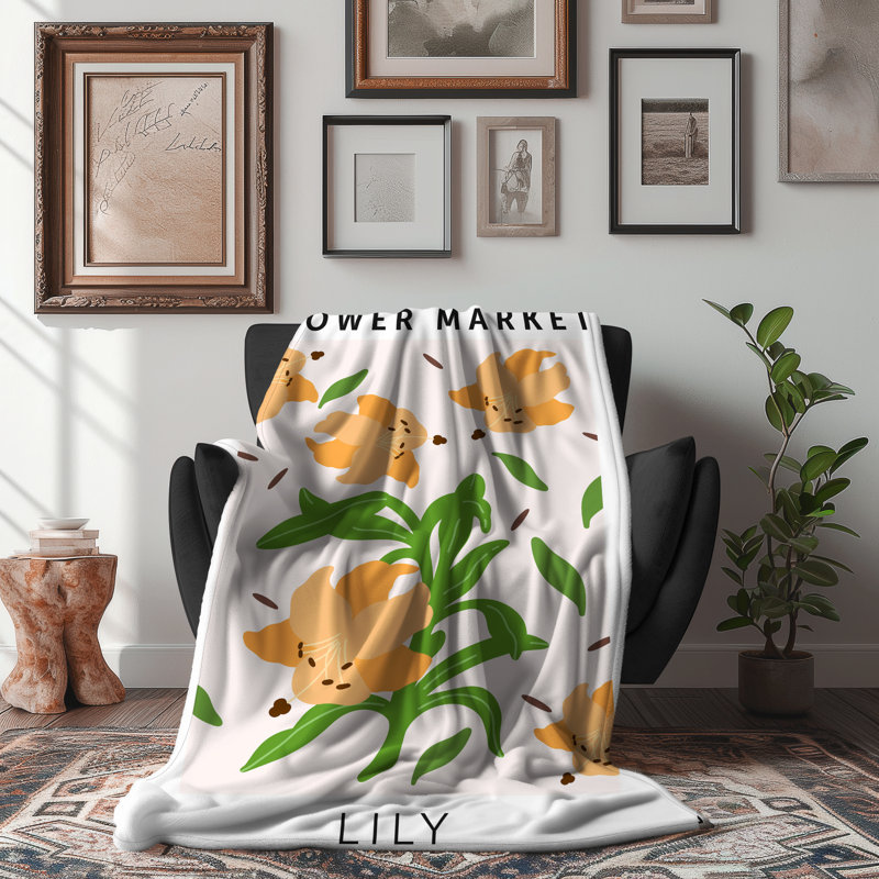 Flower Market Lily - couverture sherpa 1 pièce de qualité supérieure - reproduction d'art luxueuse, Lit simple
