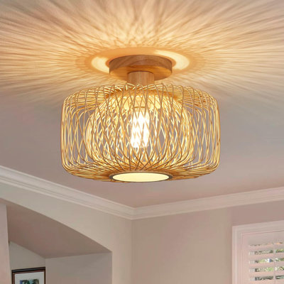 Rattan Flush Mount Ceiling Light