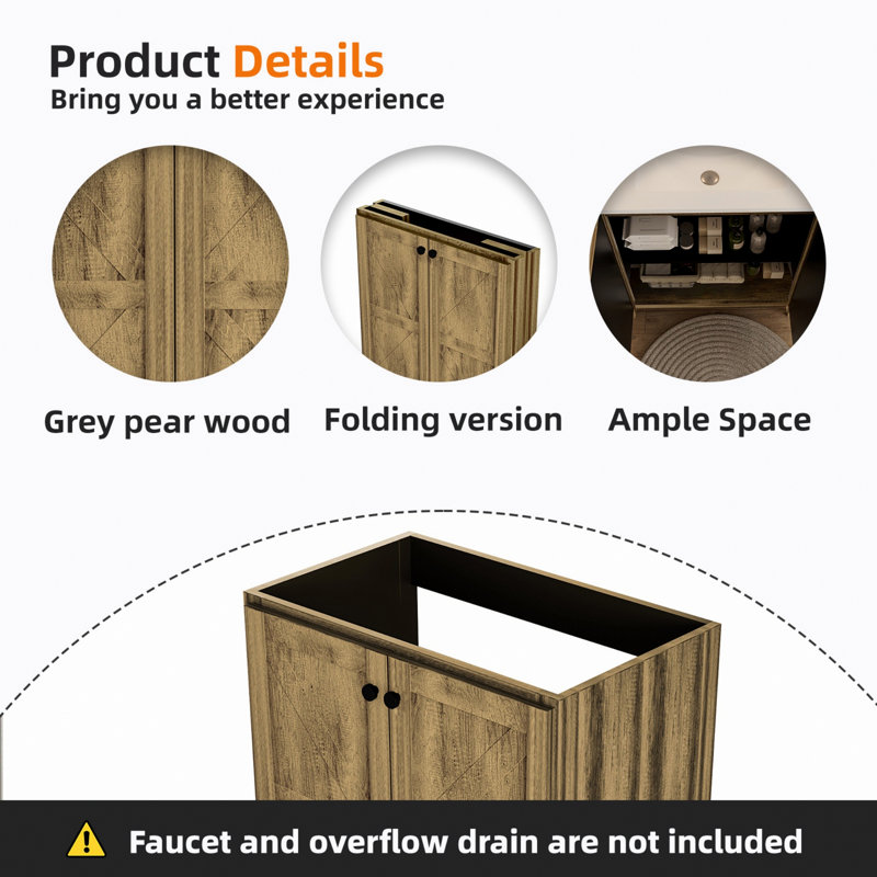 Armoire de salle de bain pliable et autoportante, Gris délavé