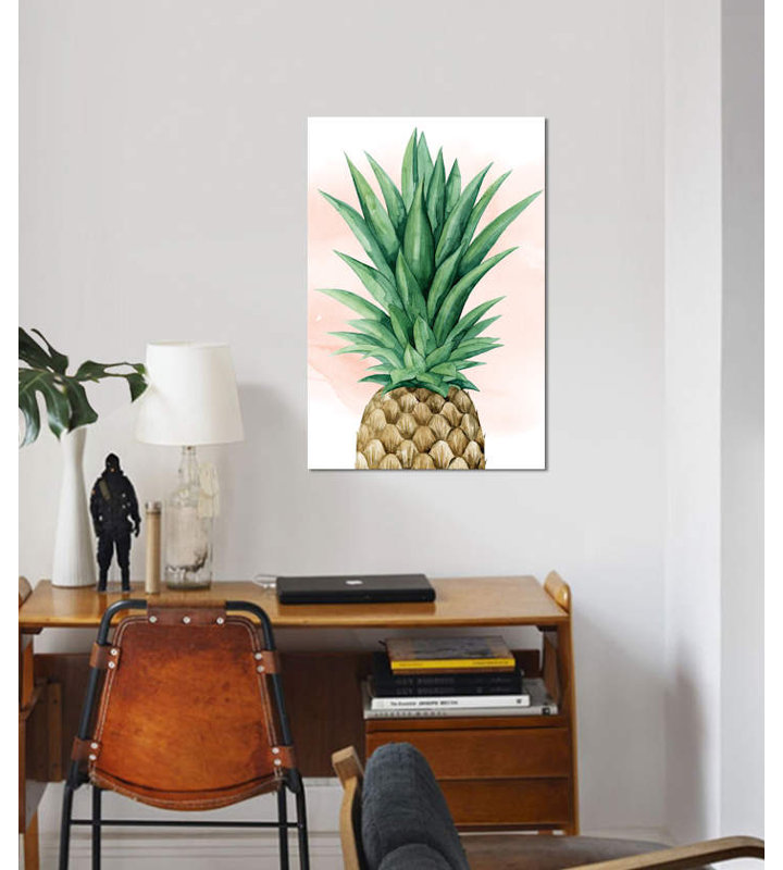 « ananas on corail i », impression sur toile, H 40 po x l 26 po x P 1,5 po, Toile tendue, Pas de tapis