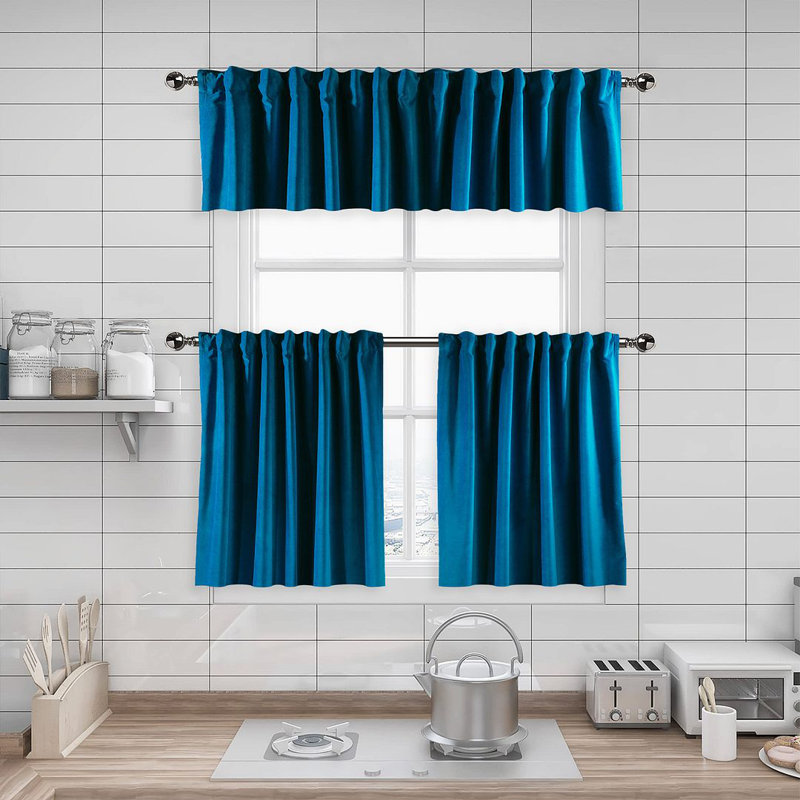 Soft Touch Velvet Kitchen Valance, 44 Blue, 60 W x 60 D cm