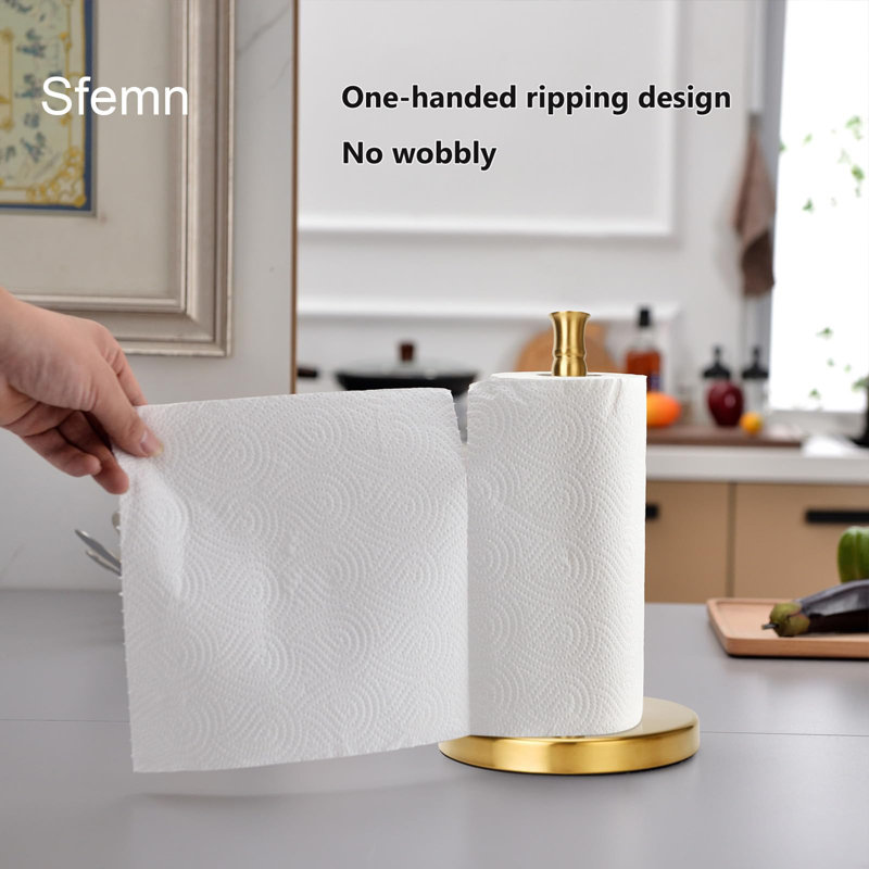 Gold Stainless Steel Countertop Paper Towel Holder with Weighted Base