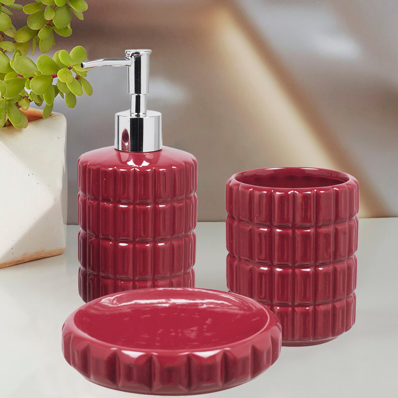 Rhylen Ceramic / Porcelain Bathroom Accessory Set, Red