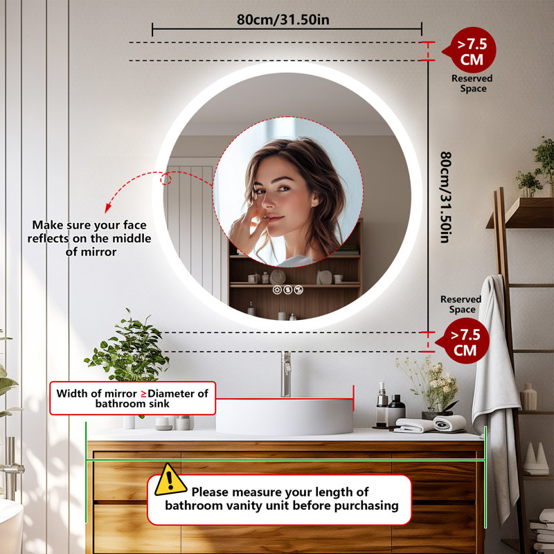 Deovion Round LED Mirror with Bluetooth