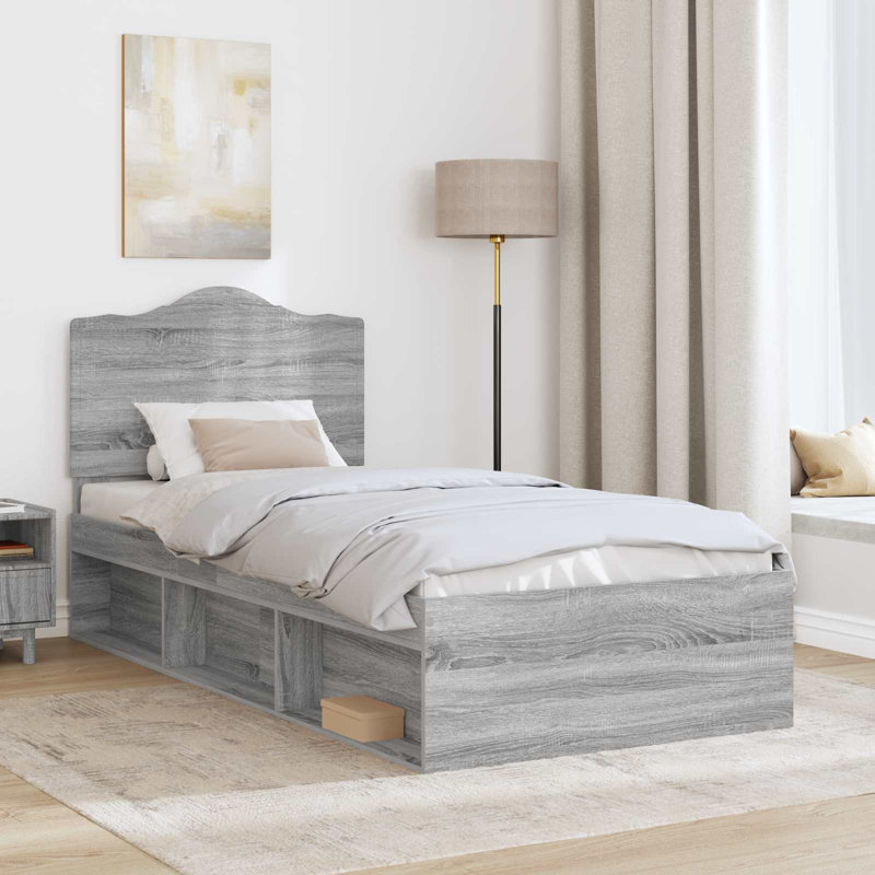 Solid Wood Bed, Single (3'), Grey Sonoma
