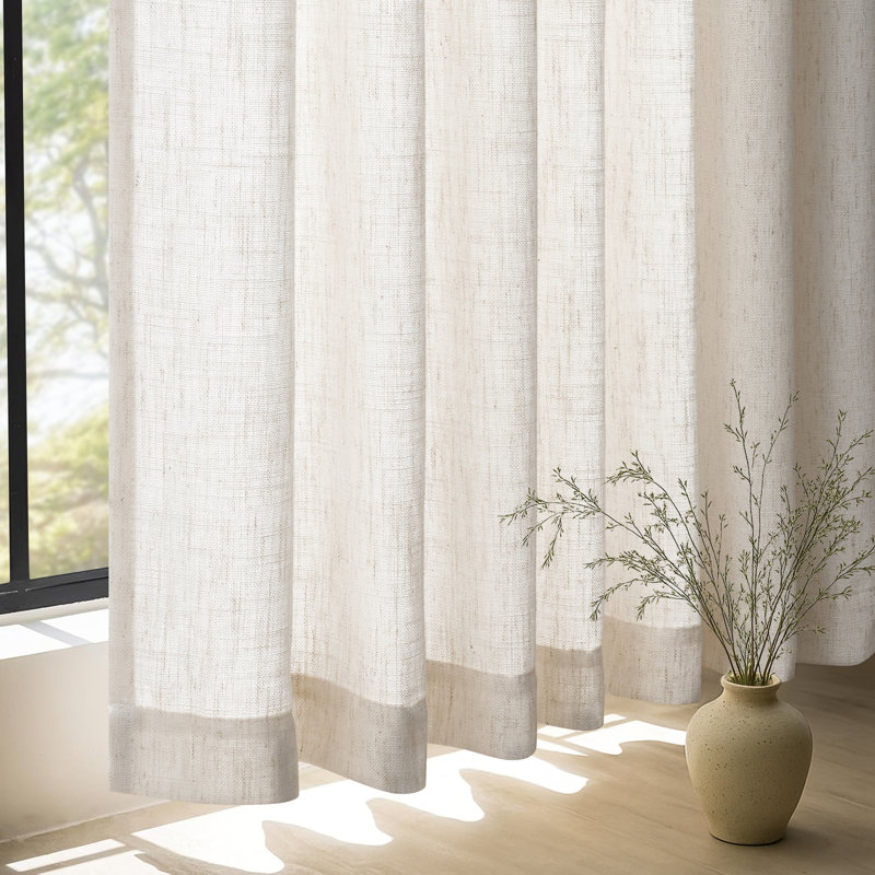 Linen Back Tab Curtains,Light Filtering Curtain, Thick Linen Textured Semi Sheer Drapes(Set of 2,With Hooks), 52" W x 84" L