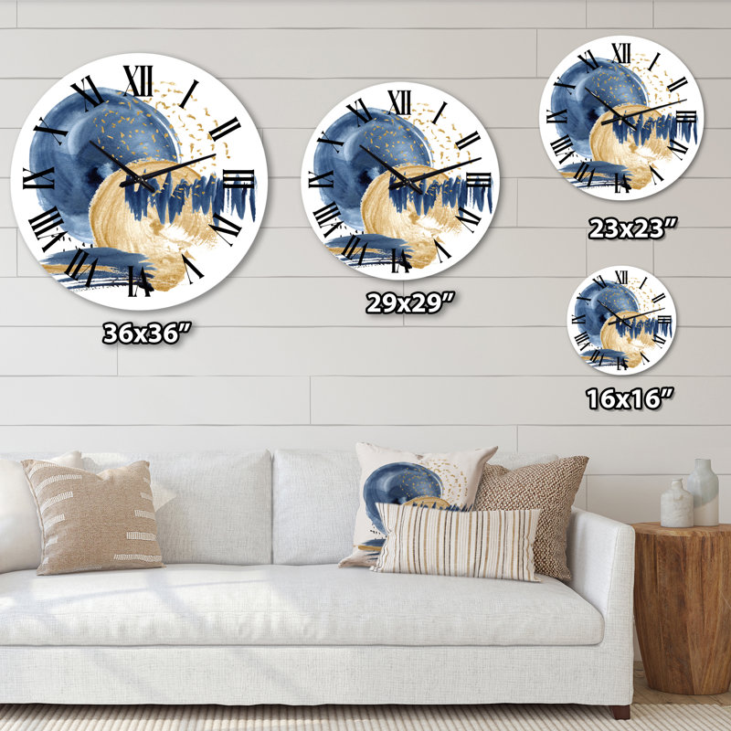 Horloge murale moderne bleu foncé et doré, Petit