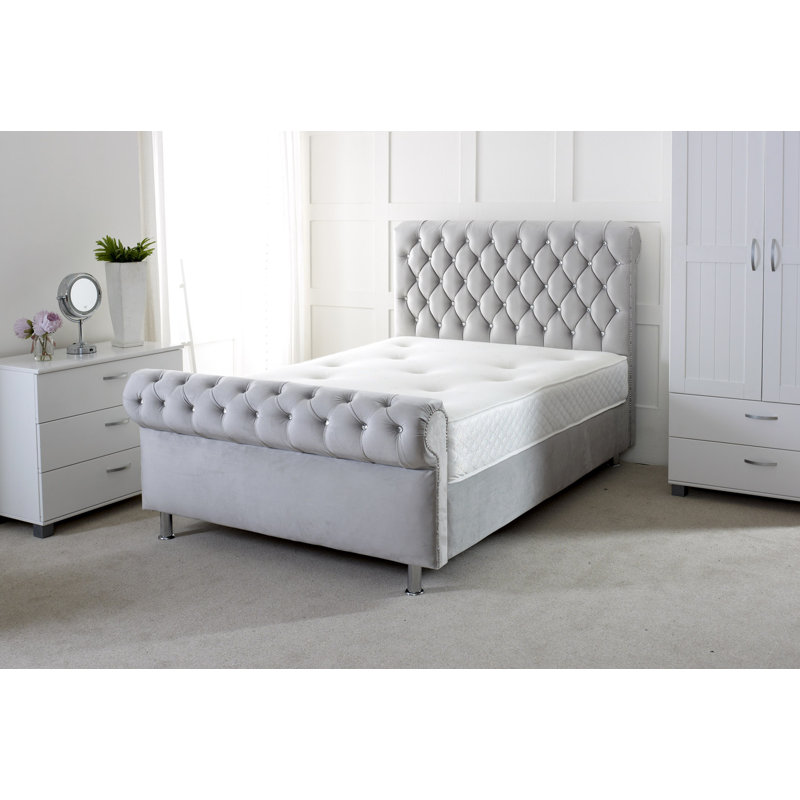 Charity Upholstered Bed, Double (4'6), Silver