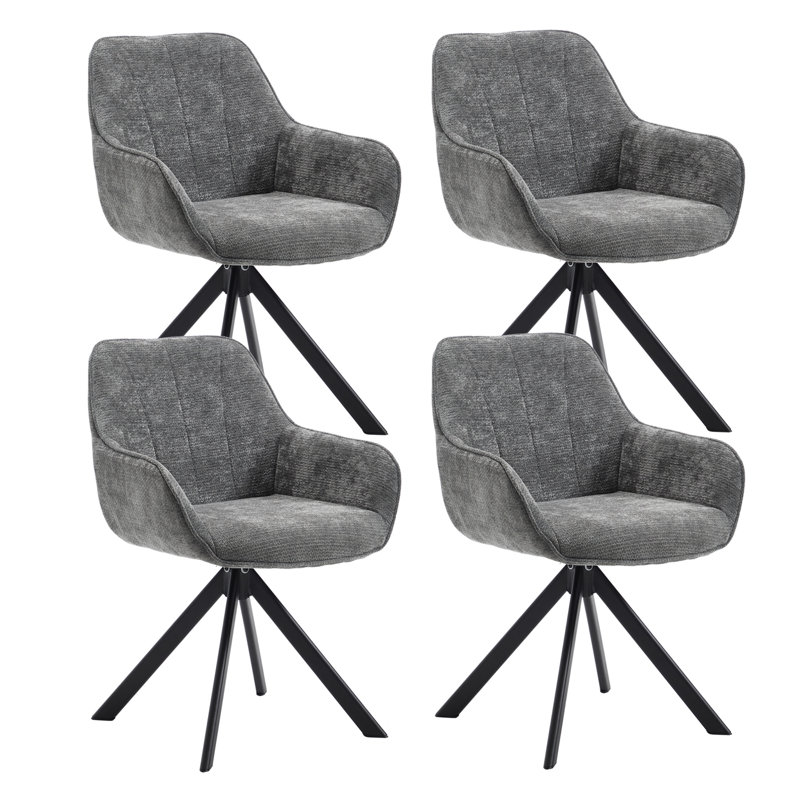 Set of 4 Upholstered Dining Chairs, Soft Fabric Seat with Sturdy Metal Legs, Modern Kitchen & Living, Dark Grey