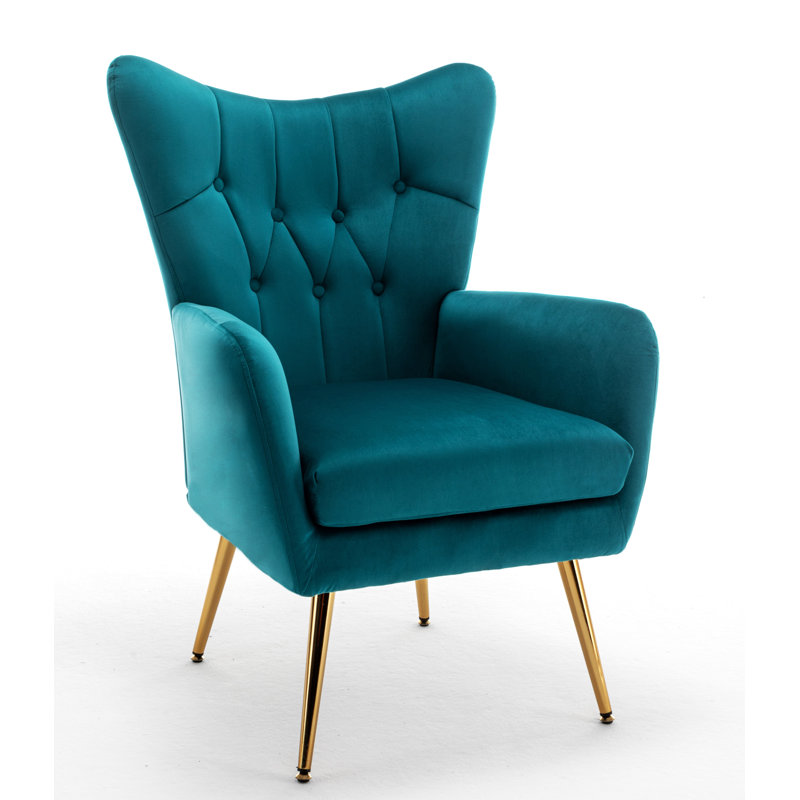 Agne Velvet Wingback Chair, Green Velvet