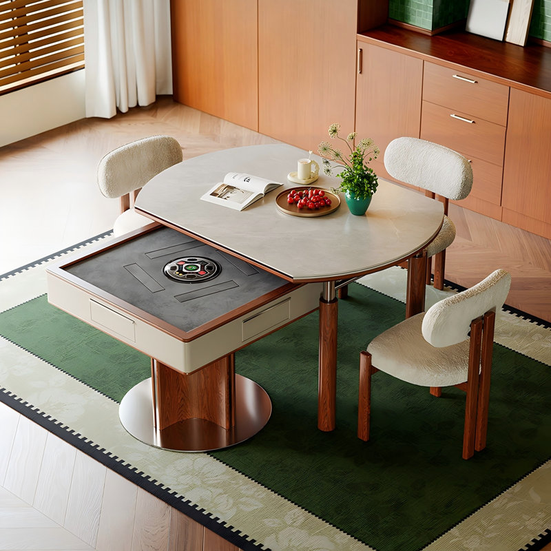Table de salle à manger à rallonge entièrement automatique et moderne en bois massif à double plateau pour les règles chinoises