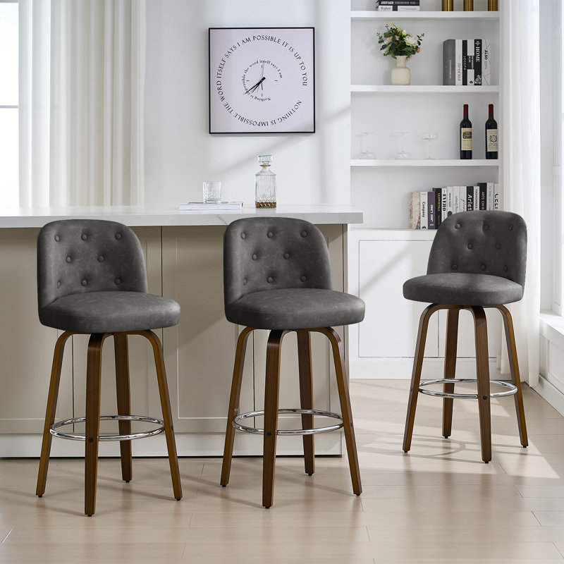 Tabouret pivotant rembourré, Gris, 3, Tabouret de bar (siège d'une hauteur de 29 po)