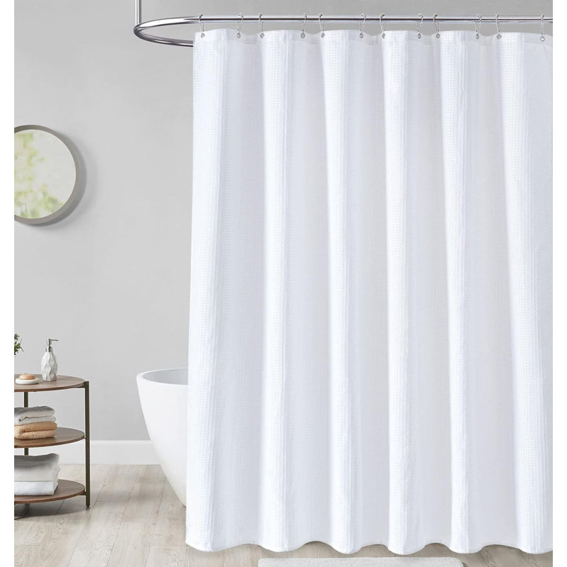 Rideau de douche de couleur unie avec 12 crochets en acier inoxydable inclus, Blanc, H 96 po x l 72 po