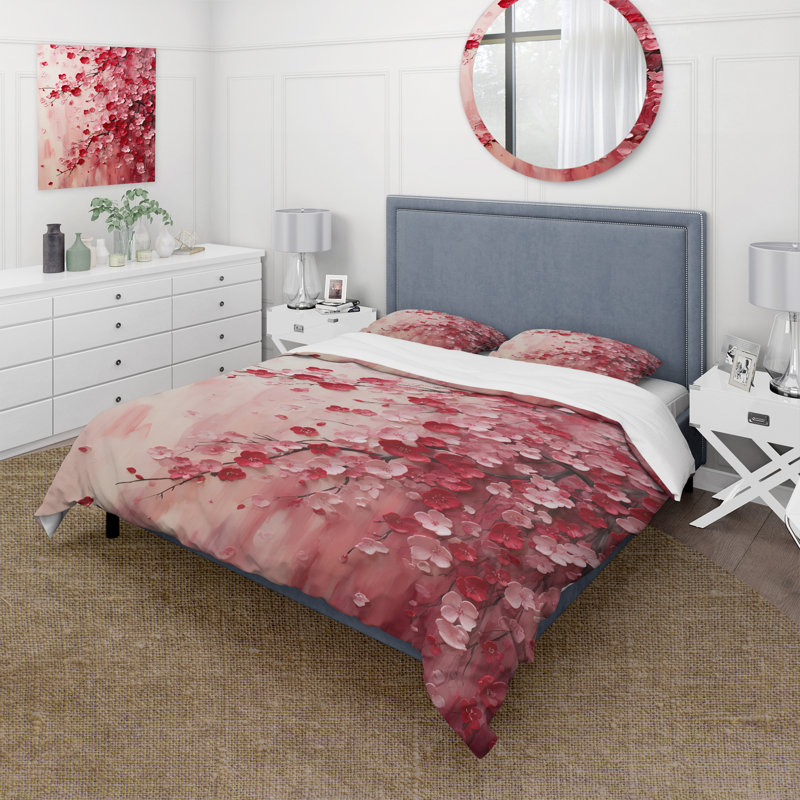 Ensemble de housse de couette cerisier rose en fleurs 4 - cerisier rose, Housse de couette pour grand lit