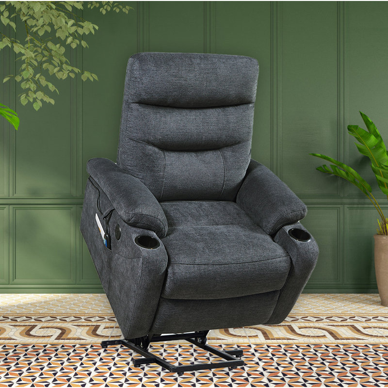 Upholstered Heated Massage Chair, Dark Gray Polyester