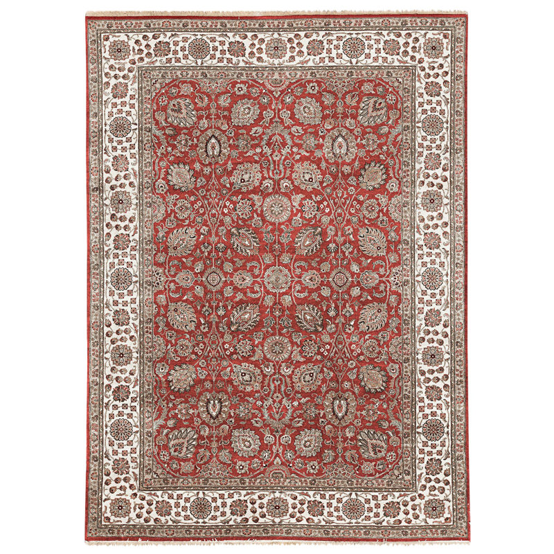 Hand Knotted Wool Area Rug in Red And Ivory