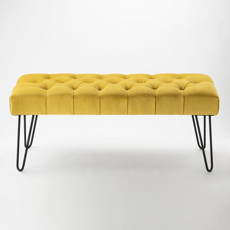 Velvet Upholstered Bench, Honey, H40 x W100 x D35cm
