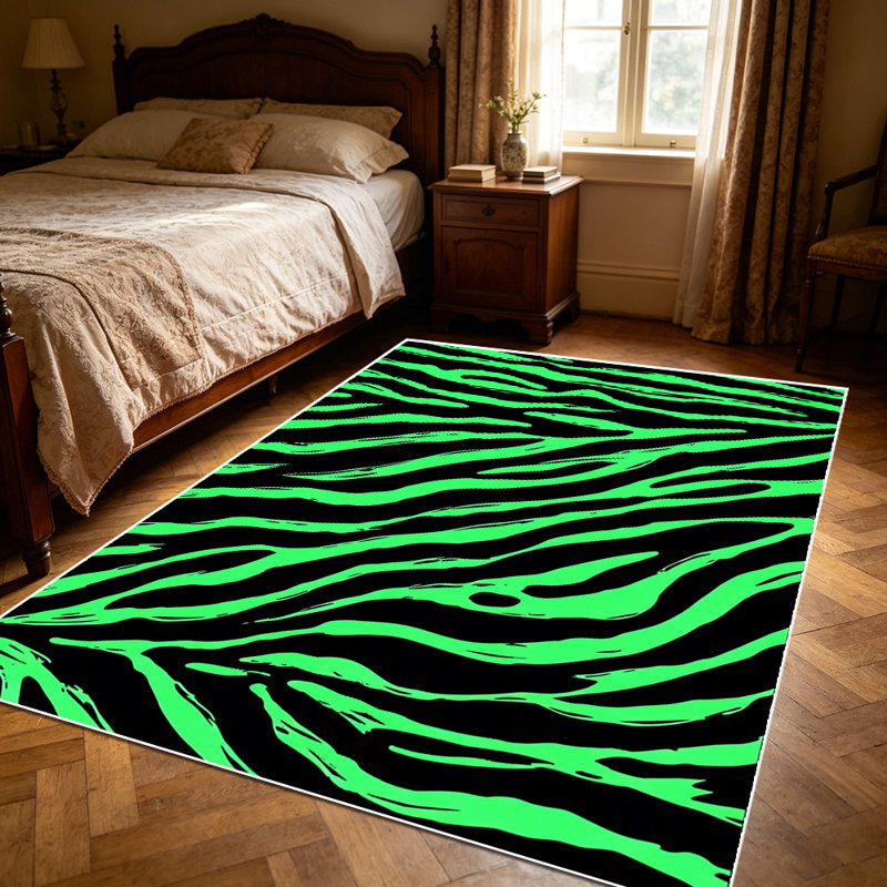 1PC neon green zebra print area rugs, Soft and Comfortable, easy-to-maintain, machine washable Indoor floor mat, suitable for living room, bedroom, entryway, patio, porch, sunroom, Home Decor, Outdoor Decor.