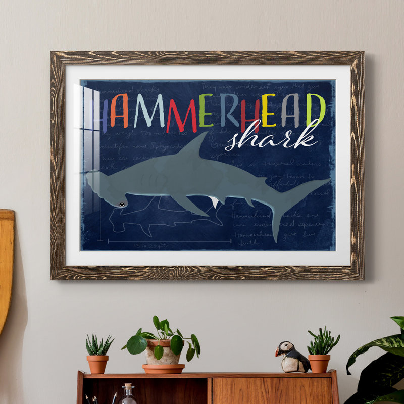 " Hammerhead Shark ", Walnut Framed Paper, 31.5" H x 23.5" W x 1.5" D