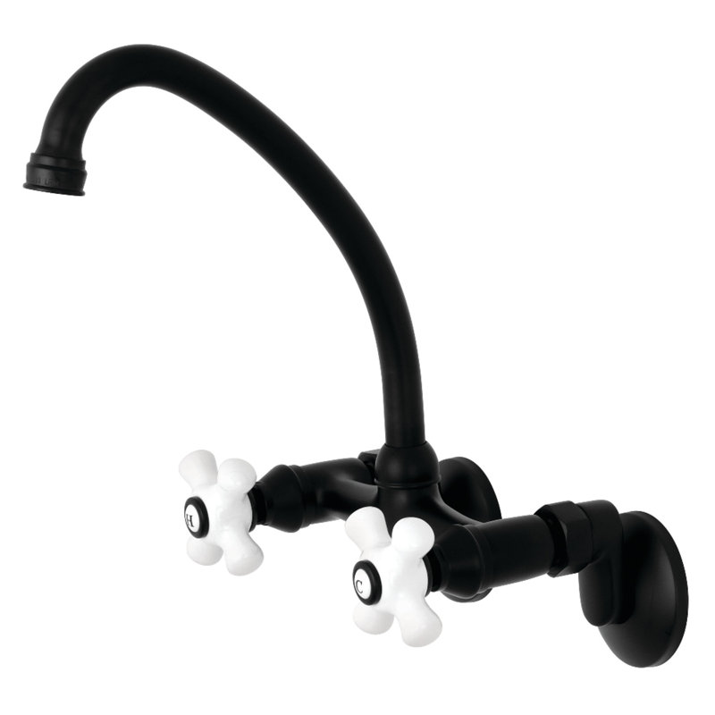 Kingston Brass Kingston Double-Handle 2-Hole Wall-Mount Bridge Kitchen Faucet, Matte Black