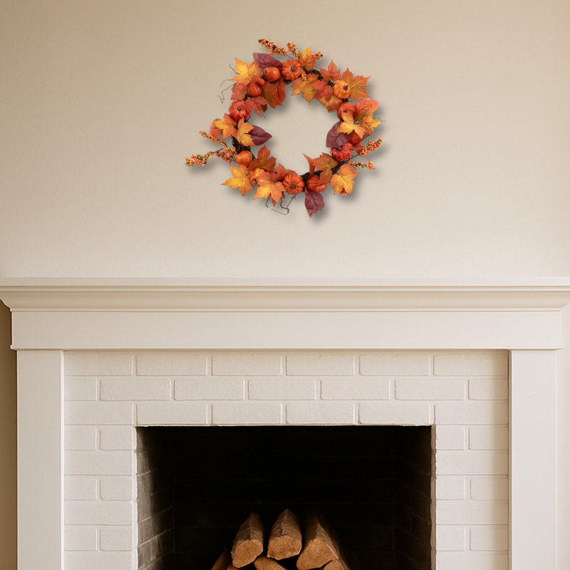 Maple Leaves, Pumpkin, Pinecone and Berries Wreath