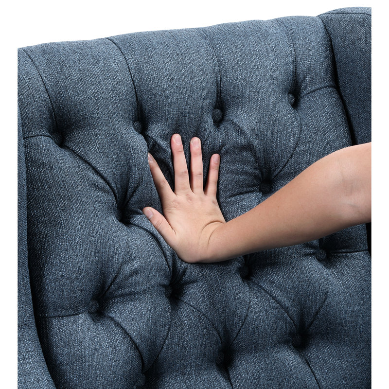 40,61 po Chaise haute d'appoint en bleu avec coussin de siège en mousse et pieds en bois d'hévéa en tissu texturé pour le salon
