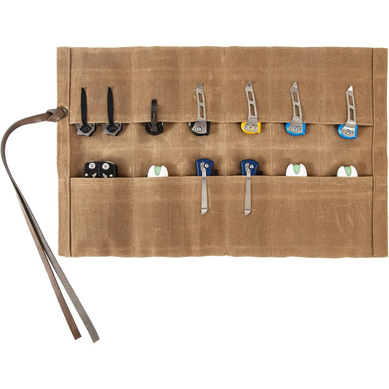 Rouleau de couteau de poche en toile cirée 11,35 × 16 pouces - Organisateur de rangement multifonctionnel 12 couteaux
