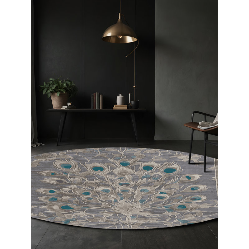 Machine Washable Gray Area Rug, Round 6'