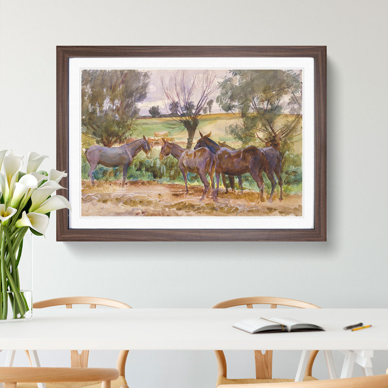 Mules and Donkeys by John Singer Sargent - Picture Frame Painting, Walnut Framed, 27cm H x 36cm W x 2cm D