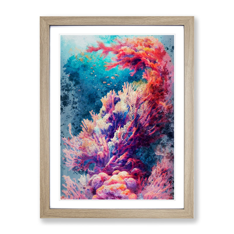 Beauteous Coral Reef - Single Picture Frame Print, 34cm H x 25cm W x 2cm D, Oak Framed