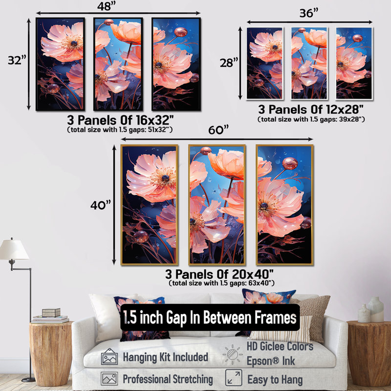 Ensemble de salon Neon Flourish, Cadre flottant doré, H 32 po x l 48 po x P 1 po