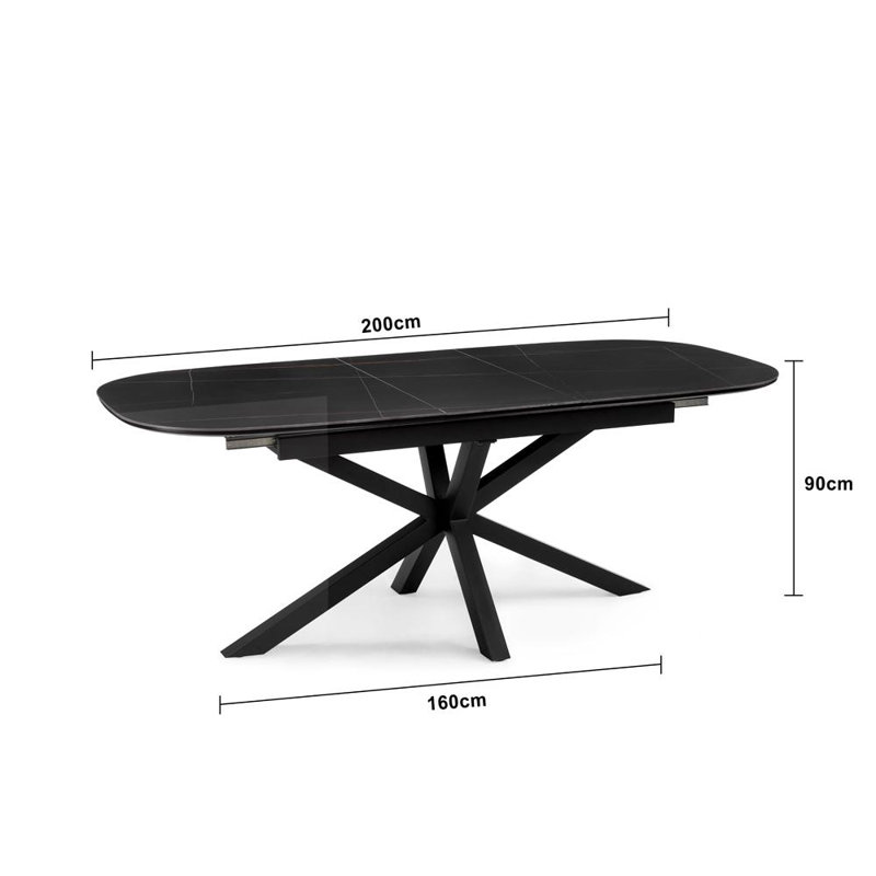 Verona Extendable Oval Metal Base Dining Table, Black