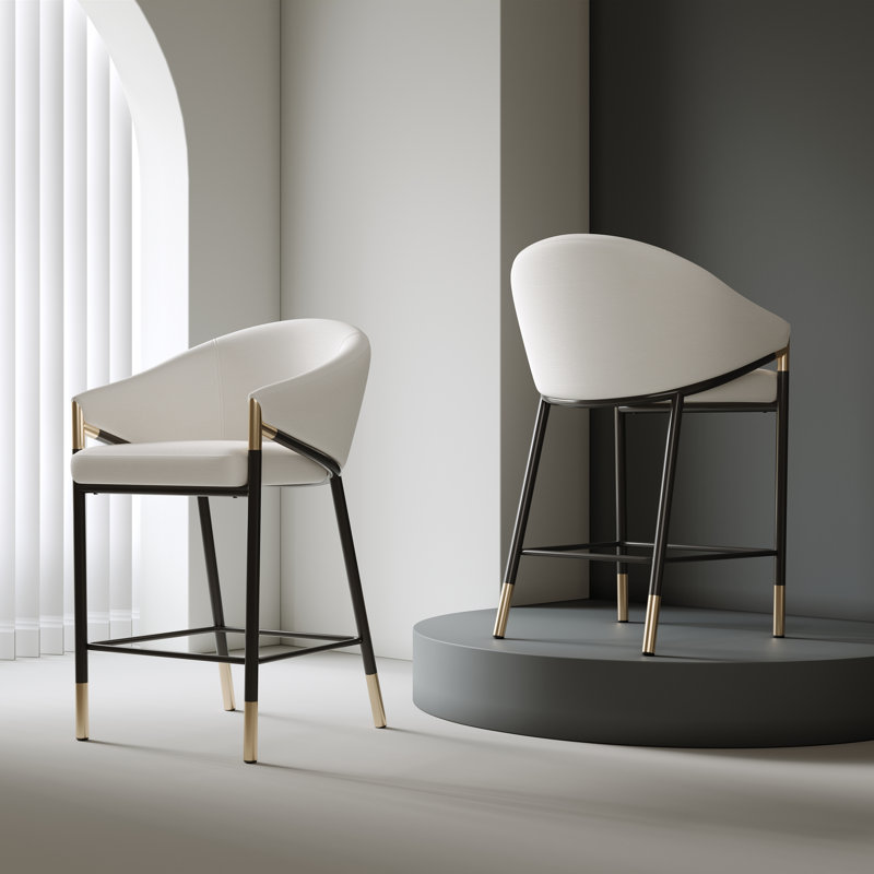 Krisslyn 26” Seat Height Upholstered Counter Stools With Metal Frame, Beige