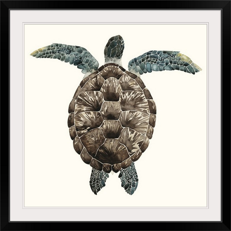 Reproduction d'art graphique de la tortue «I Grace Popp» par Mathieu, Cadre noir, H 38 po x l 38 po x P 1 po