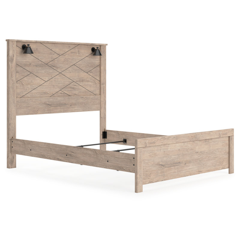 Queen Light Brown Upholstered Wood Frame Bed with Drawer