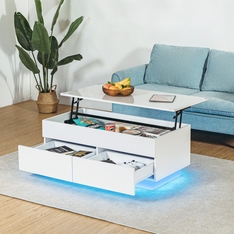 Awer Modern Lift Top  Coffee Table with 2 Drawers, White