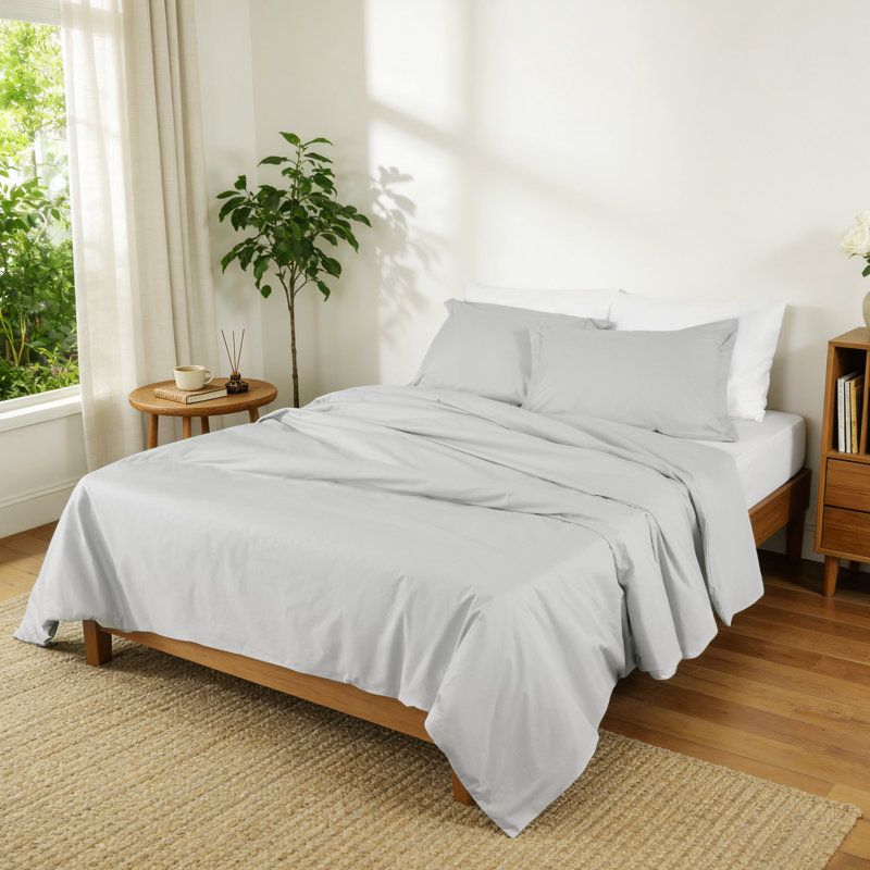 100% Cotton Percale 250 TC Duvet Cover Set With Pillow Sham(S), California King Duvet Cover + 2 King Shams, Soft Gray