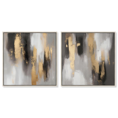 Gleaming Abyss Set Canvas Print Black Gold Wall Art Set by Art Remedy, Black Frame, 12 x 12